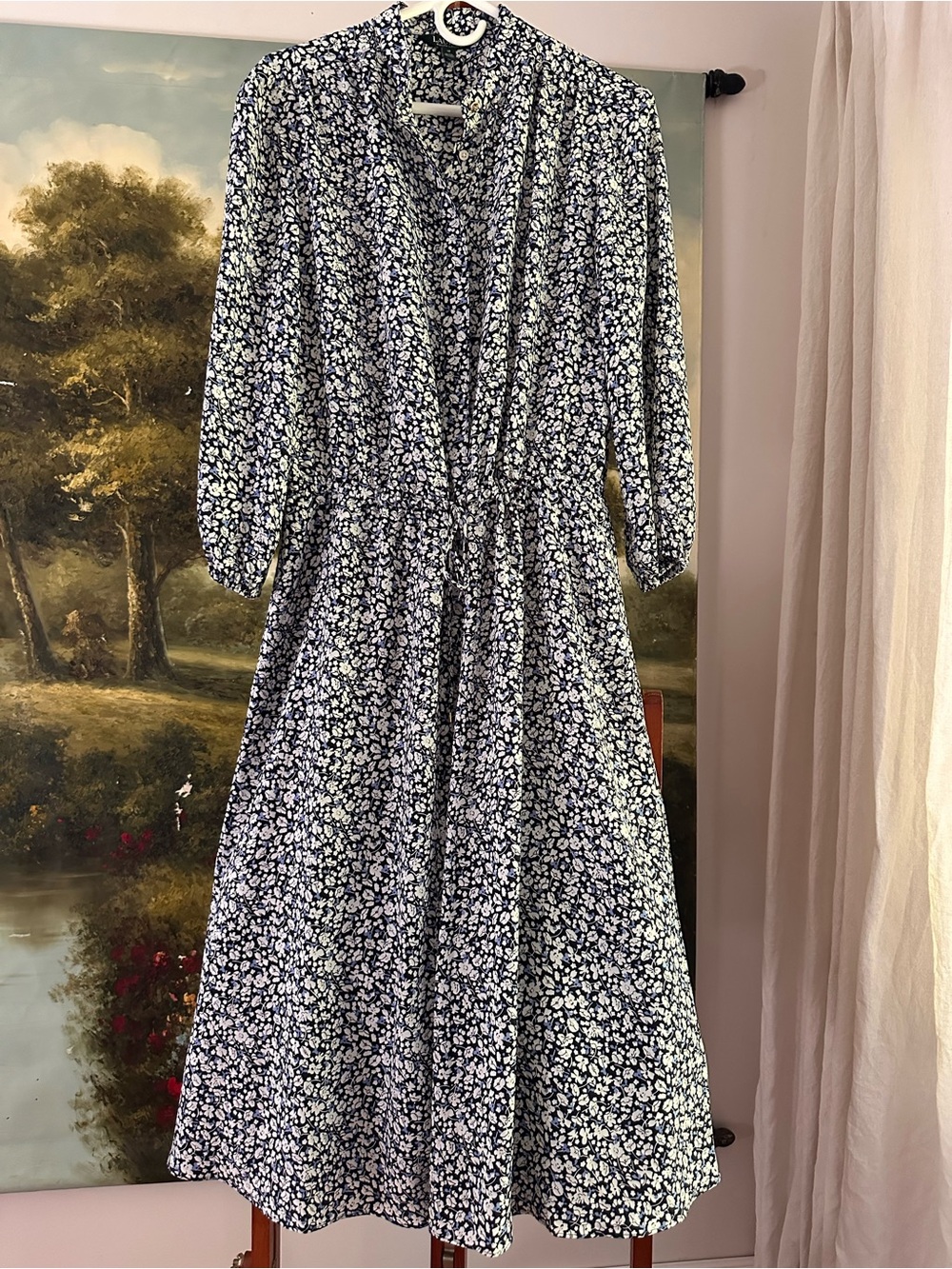Ralph Lauren Navy Floral Midi Dress
